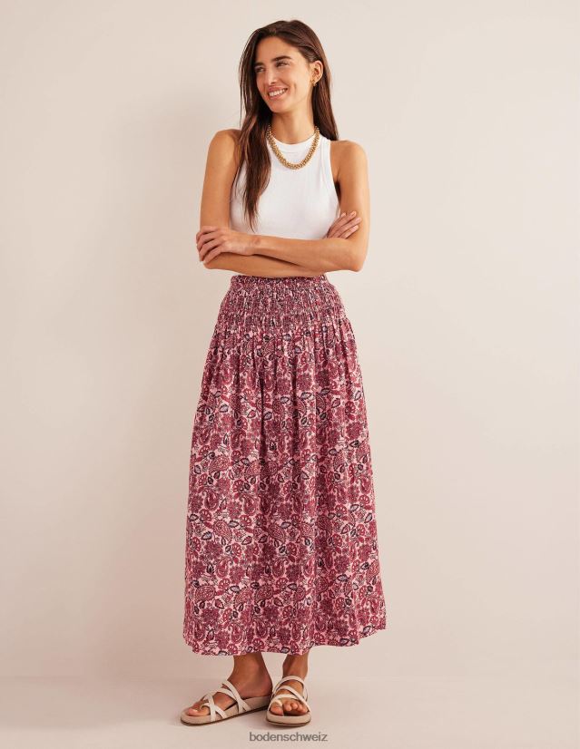 Boden Frauen Midirock aus Leinen mit geraffter Taille VH86PT2491 Kleidung Kreiderosa und Paisley-Terrasse