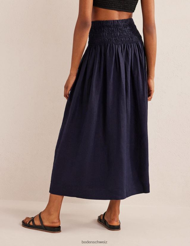Boden Frauen Midirock aus Leinen mit geraffter Taille VH86PT2495 Kleidung Marine