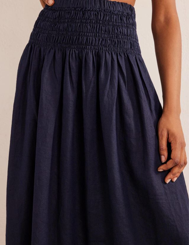 Boden Frauen Midirock aus Leinen mit geraffter Taille VH86PT2495 Kleidung Marine