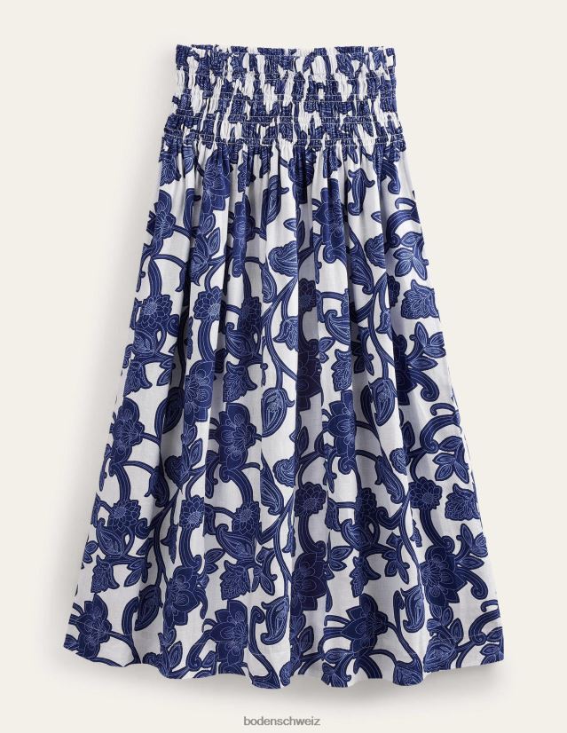 Boden Frauen Midirock aus Leinen mit geraffter Taille VH86PT2575 Kleidung Blaues Band und Paisley-Wirbel
