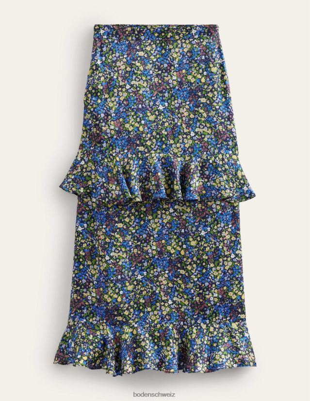 Boden Frauen Midirock aus Satin mit Rüschen VH86PT2512 Kleidung Nebel blau und Gatdenia-Blütenblatt