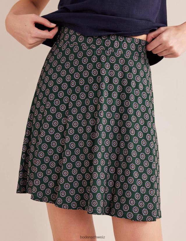 Boden Frauen Wickel-Minirock aus Jersey VH86PT1573 Kleidung Grün- und Sonnenblumen-Geo