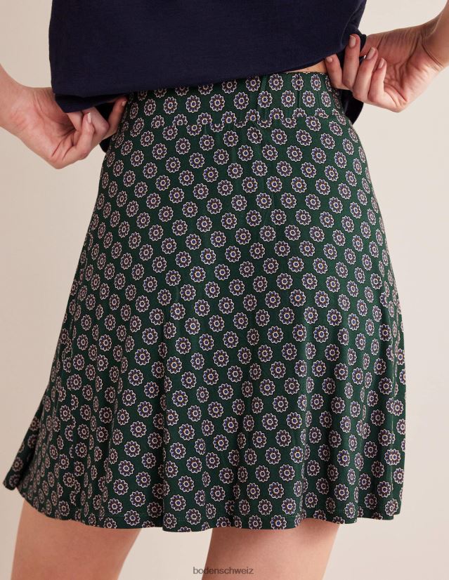 Boden Frauen Wickel-Minirock aus Jersey VH86PT1573 Kleidung Grün- und Sonnenblumen-Geo