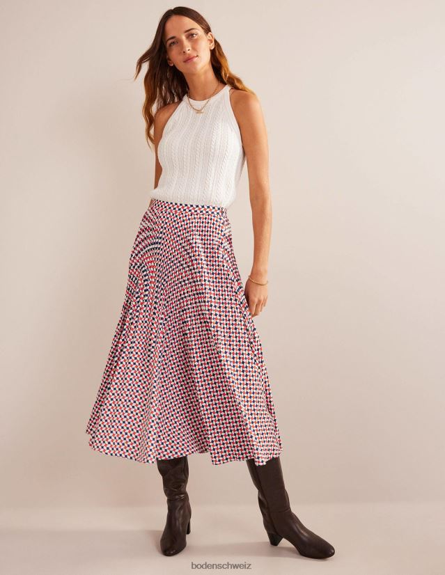 Boden Frauen plissierter Midirock VH86PT636 Kleidung Fiesta Orange & Diamant