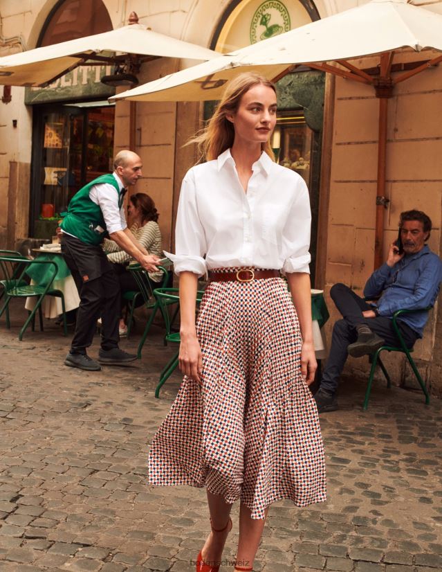 Boden Frauen plissierter Midirock VH86PT636 Kleidung Fiesta Orange & Diamant