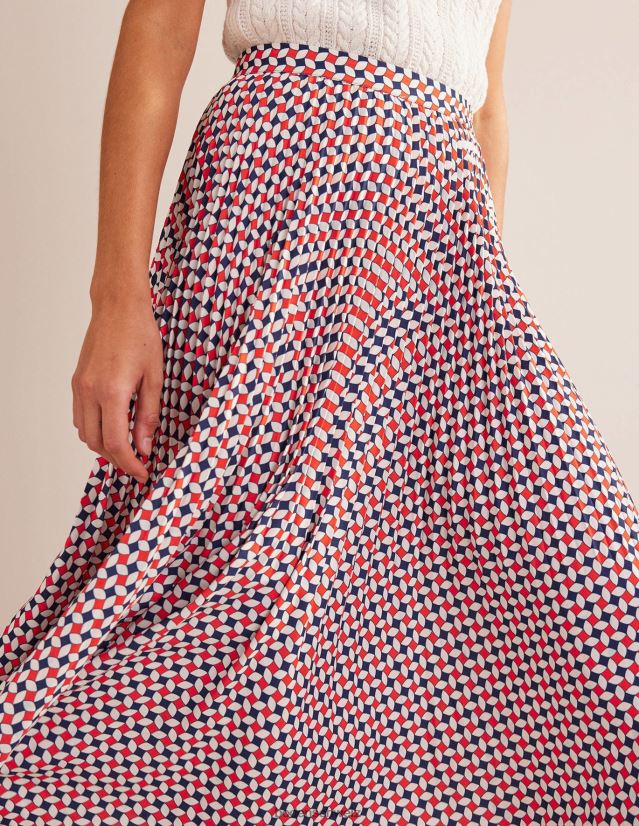 Boden Frauen plissierter Midirock VH86PT636 Kleidung Fiesta Orange & Diamant