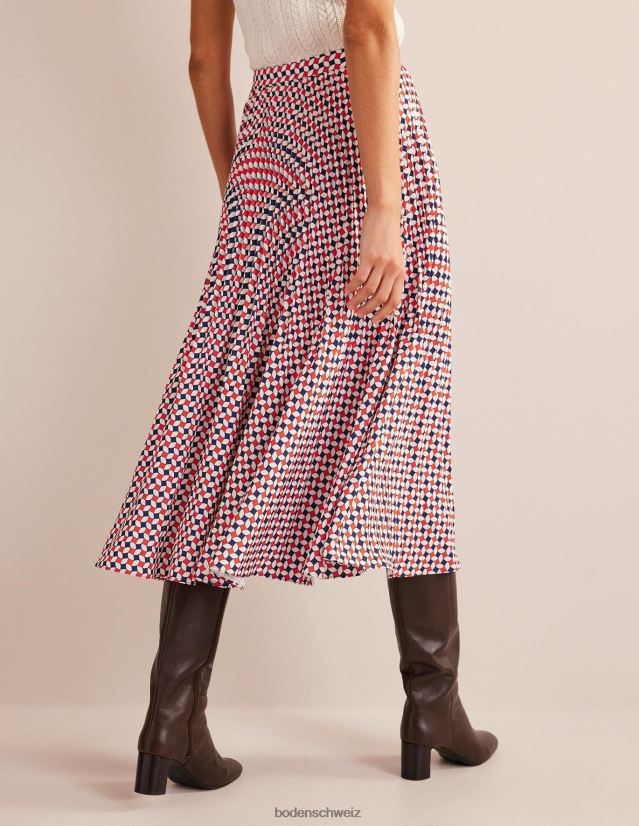 Boden Frauen plissierter Midirock VH86PT636 Kleidung Fiesta Orange & Diamant