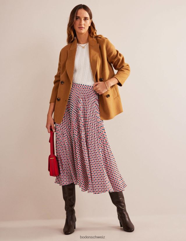 Boden Frauen plissierter Midirock VH86PT636 Kleidung Fiesta Orange & Diamant