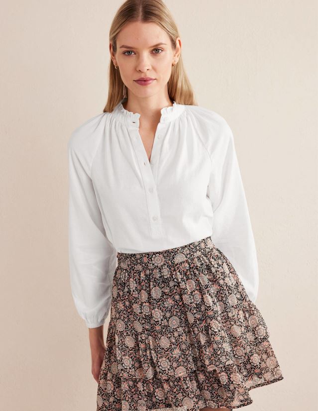 Boden Frauen Alltags-Popover-Hemd aus Baumwolle VH86PT1623 Kleidung Weiß