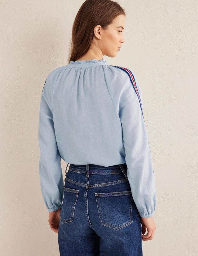 Boden Frauen Alltags-Popover-Hemd aus Baumwolle VH86PT2196 Kleidung blauer Streifen