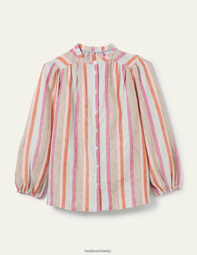 Boden Frauen Becky Leinenbluse mit langen Ärmeln VH86PT2031 Kleidung Feuerwerkskörper und Cameo-Rosastreifen