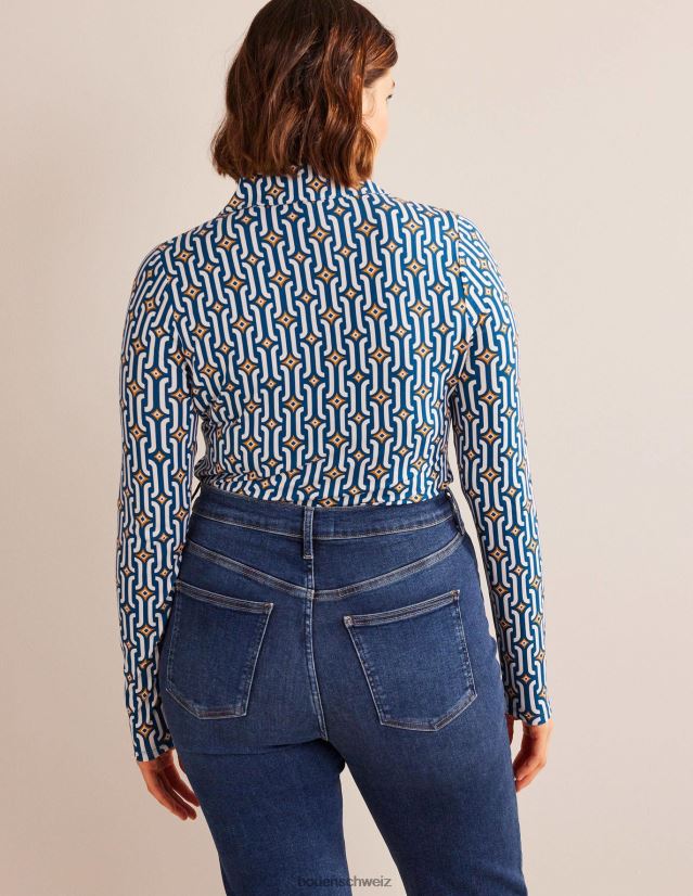 Boden Frauen Bedrucktes Jersey-Shirt VH86PT1485 Kleidung Saphir- und Azurblau-Geo