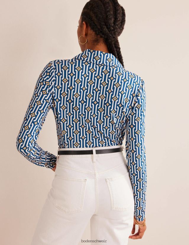 Boden Frauen Bedrucktes Jersey-Shirt VH86PT1485 Kleidung Saphir- und Azurblau-Geo