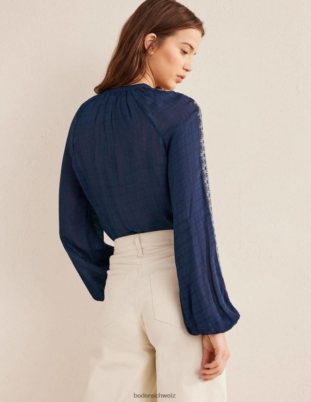 Boden Frauen Bestickte Popover-Bluse VH86PT1764 Kleidung Marine