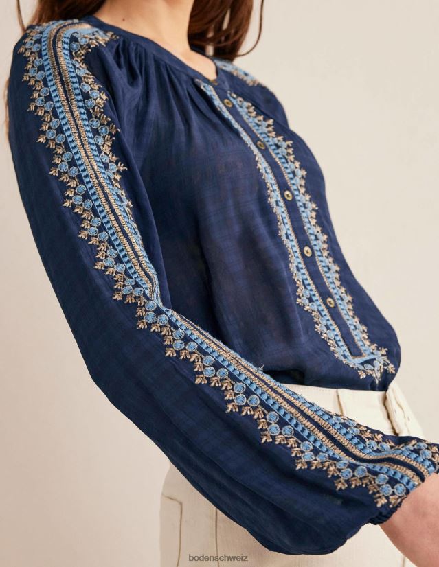 Boden Frauen Bestickte Popover-Bluse VH86PT1764 Kleidung Marine