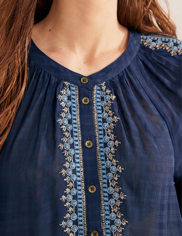 Boden Frauen Bestickte Popover-Bluse VH86PT1764 Kleidung Marine