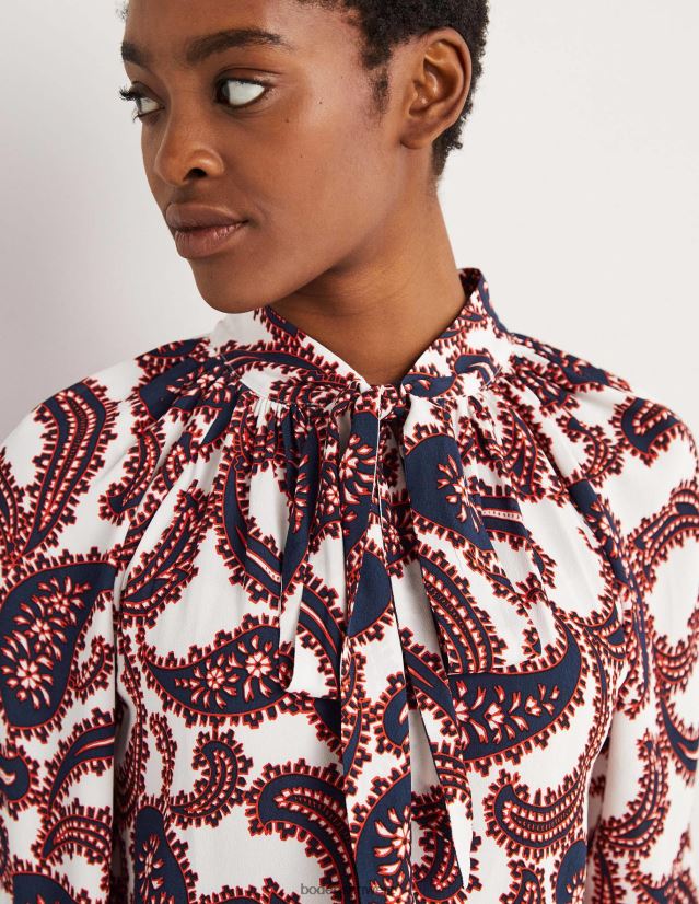 Boden Frauen Bluse mit Bindekragen VH86PT1528 Kleidung Cluster aus Elfenbein und Paisley