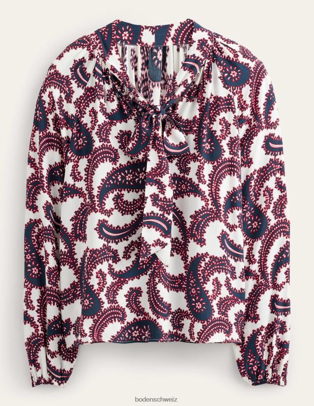 Boden Frauen Bluse mit Bindekragen VH86PT1528 Kleidung Cluster aus Elfenbein und Paisley