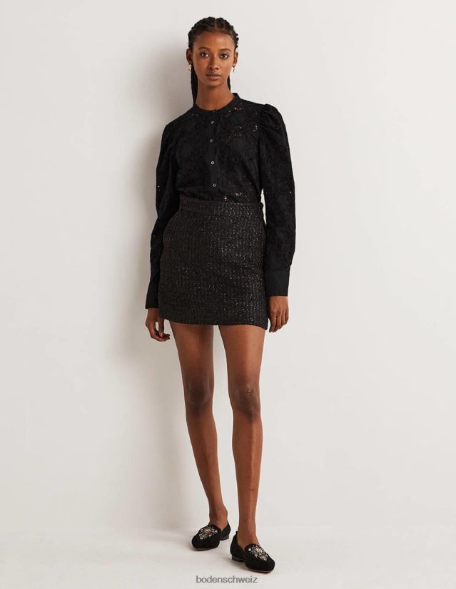 Boden Frauen Bluse mit Lochmuster und Hammelärmeln VH86PT2040 Kleidung Schwarz