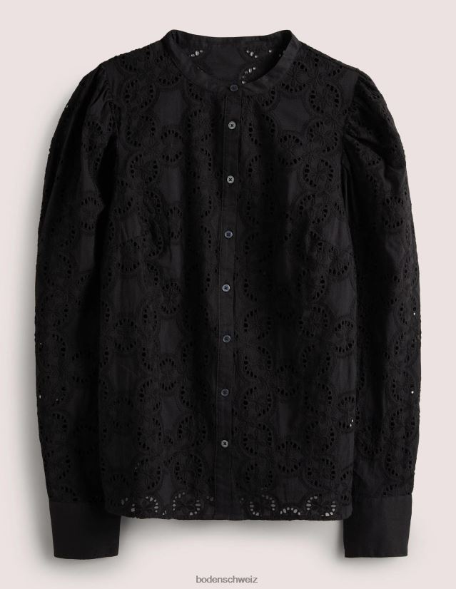 Boden Frauen Bluse mit Lochmuster und Hammelärmeln VH86PT2040 Kleidung Schwarz