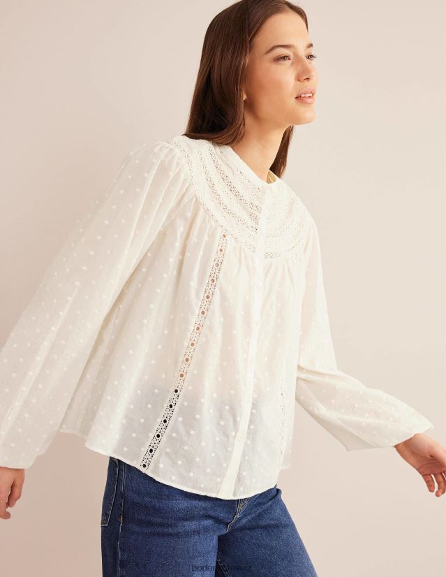Boden Frauen Bluse mit Lochstickerei VH86PT1548 Kleidung Elfenbein