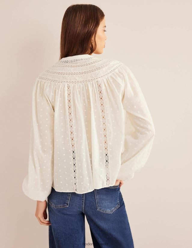 Boden Frauen Bluse mit Lochstickerei VH86PT1548 Kleidung Elfenbein