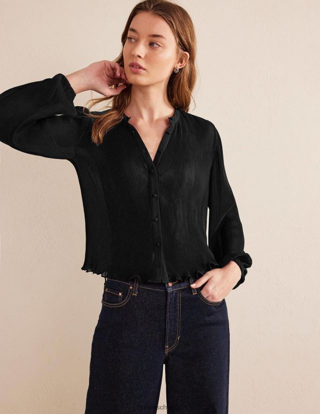 Boden Frauen Bluse mit Plisseefalten VH86PT1389 Kleidung Schwarz