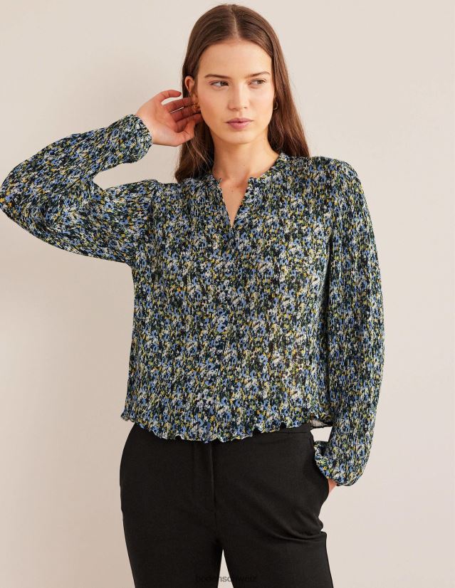 Boden Frauen Bluse mit Plisseefalten VH86PT1682 Kleidung Leinsamen und malerisches Blümchen