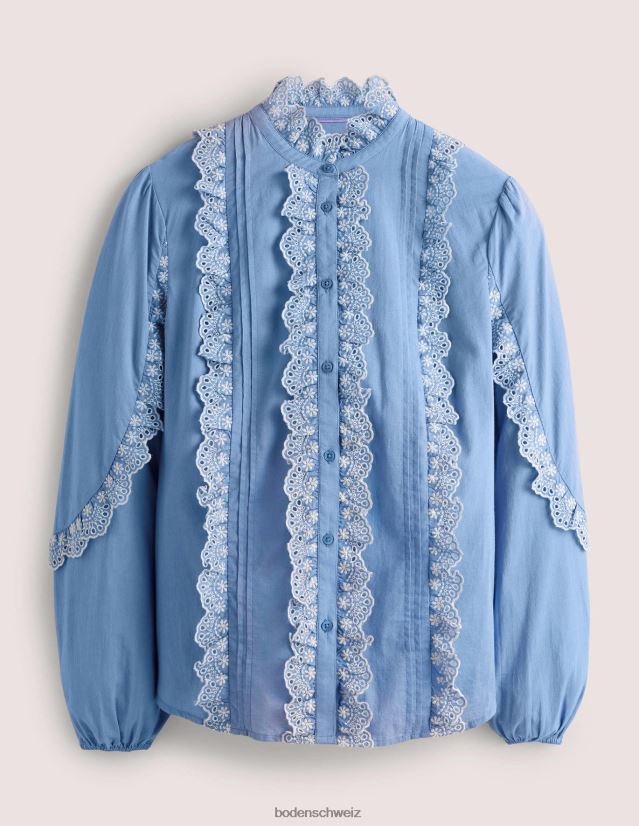 Boden Frauen Bluse mit Rüschenärmeln und Lochstickerei VH86PT1889 Kleidung Rivierablau