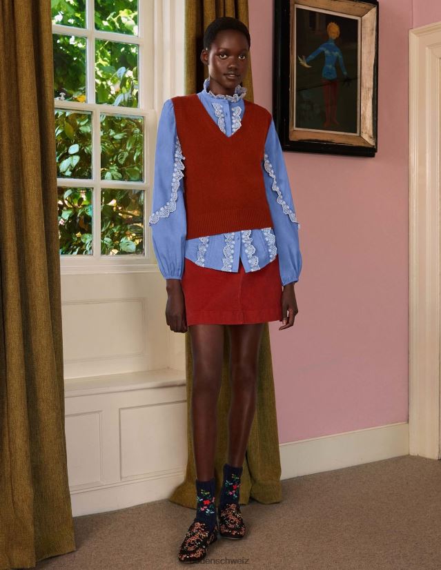 Boden Frauen Bluse mit Rüschenärmeln und Lochstickerei VH86PT1889 Kleidung Rivierablau