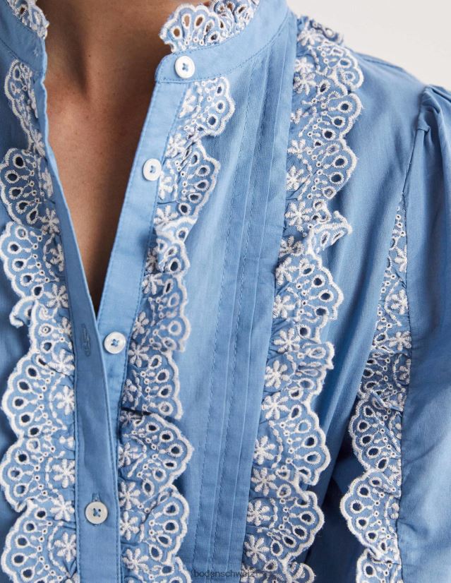 Boden Frauen Bluse mit Rüschenärmeln und Lochstickerei VH86PT1889 Kleidung Rivierablau