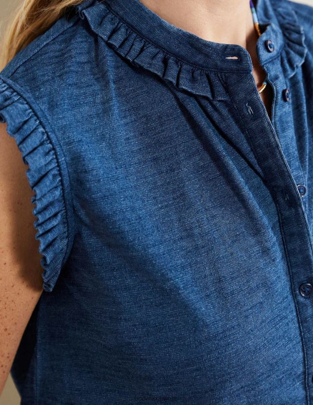 Boden Frauen Daphne-Rüschenärmelloses Hemd VH86PT2402 Kleidung mittleres Indigo