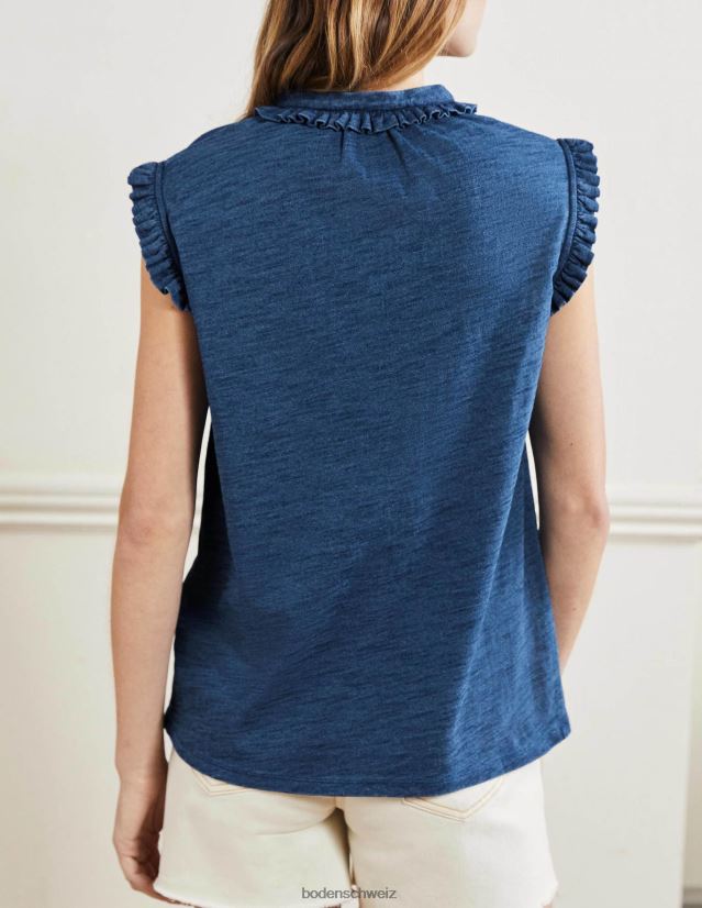 Boden Frauen Daphne-Rüschenärmelloses Hemd VH86PT2402 Kleidung mittleres Indigo