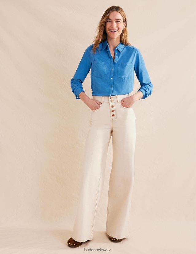 Boden Frauen Hemd aus Baumwolljersey VH86PT2186 Kleidung Porzellanblau