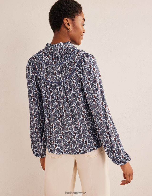 Boden Frauen Hemd aus Jersey mit geraffter Passe VH86PT1392 Kleidung Nachtschatten und Blockpaisley