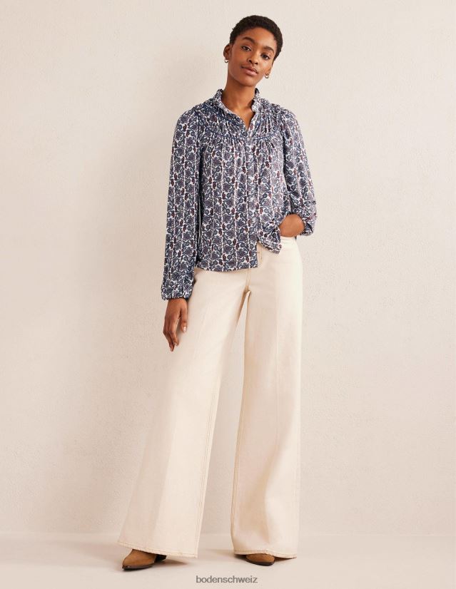 Boden Frauen Hemd aus Jersey mit geraffter Passe VH86PT1392 Kleidung Nachtschatten und Blockpaisley