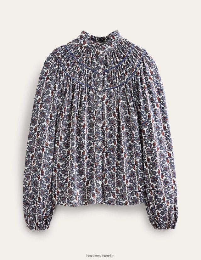 Boden Frauen Hemd aus Jersey mit geraffter Passe VH86PT1392 Kleidung Nachtschatten und Blockpaisley