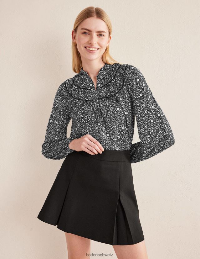 Boden Frauen Hemd aus Jersey mit geraffter Passe VH86PT1802 Kleidung schwarzes und gepunktetes Gänseblümchen