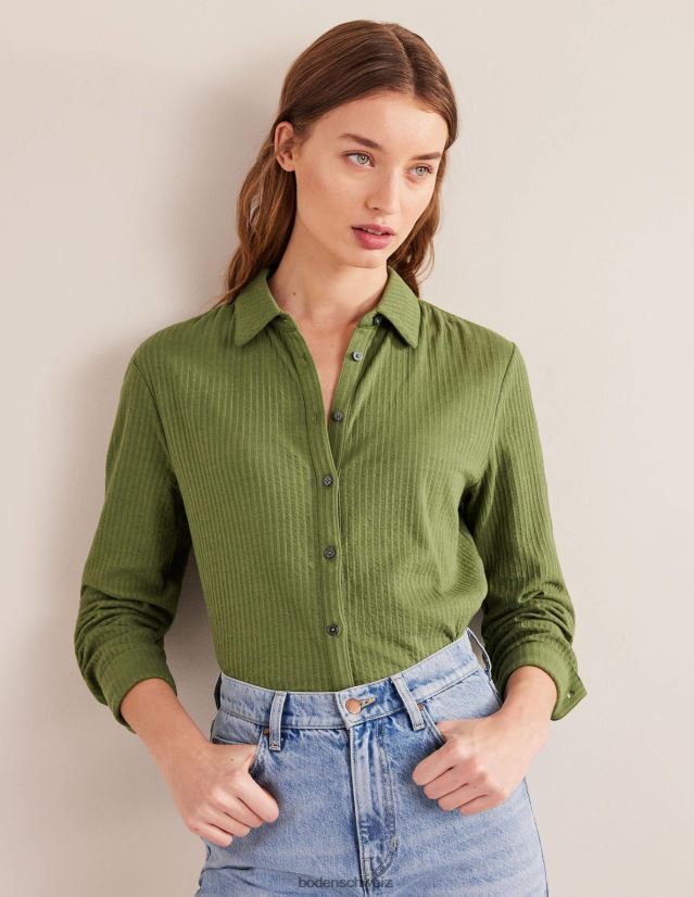 Boden Frauen Hemd aus strukturiertem Jersey VH86PT1412 Kleidung gewaschenes Khaki