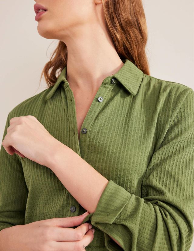Boden Frauen Hemd aus strukturiertem Jersey VH86PT1412 Kleidung gewaschenes Khaki