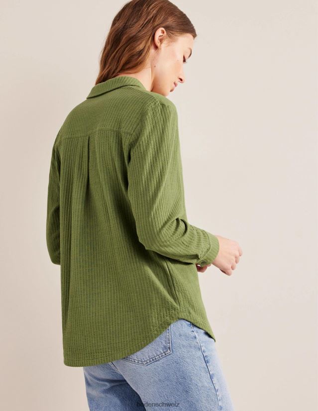 Boden Frauen Hemd aus strukturiertem Jersey VH86PT1412 Kleidung gewaschenes Khaki