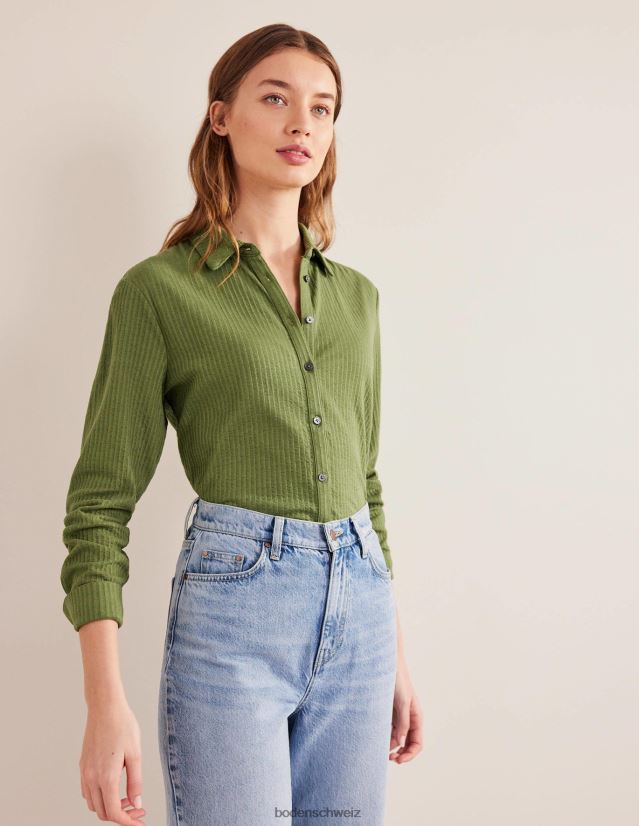 Boden Frauen Hemd aus strukturiertem Jersey VH86PT1412 Kleidung gewaschenes Khaki