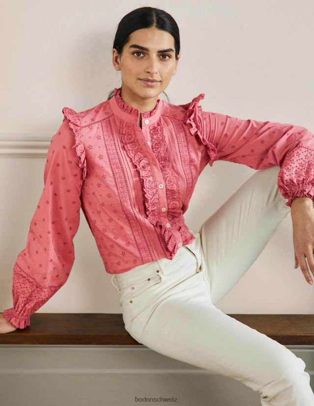 Boden Frauen Hemd mit Iris-Stickerei VH86PT2425 Kleidung staubiges Rot