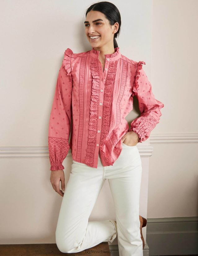 Boden Frauen Hemd mit Iris-Stickerei VH86PT2425 Kleidung staubiges Rot