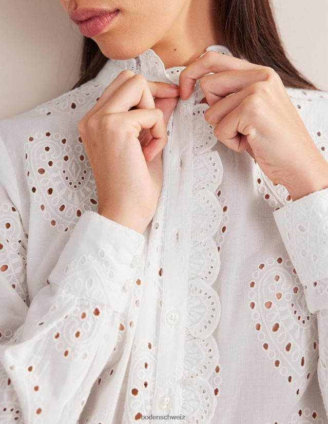 Boden Frauen Hemd mit Muschelbesatz und Lochstickerei VH86PT2533 Kleidung Weiß