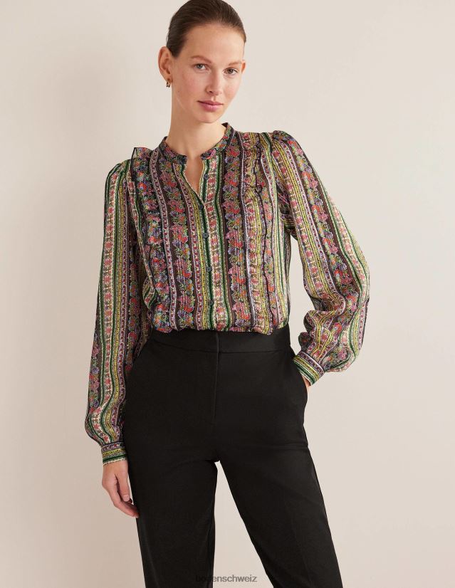 Boden Frauen Hemd mit Rüschendruck VH86PT1858 Kleidung Multi- und Nelkenblüte