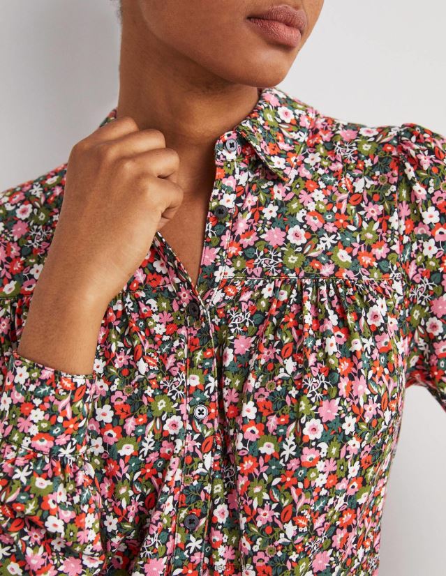 Boden Frauen Hemd mit gerafften Details VH86PT2395 Kleidung Viel- und Blümchenwiese