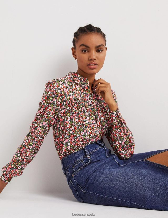 Boden Frauen Hemd mit gerafften Details VH86PT2395 Kleidung Viel- und Blümchenwiese