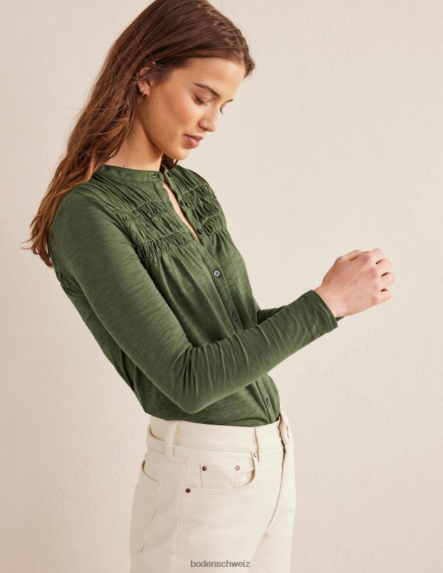 Boden Frauen Hemd mit geraffter Passe VH86PT1961 Kleidung Grünkohl