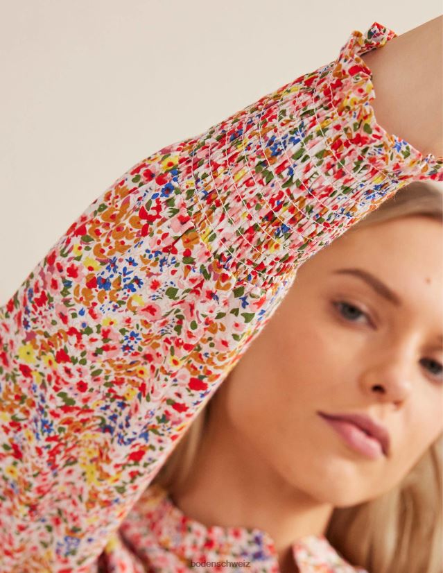 Boden Frauen Hemd mit gesmokten Manschetten VH86PT1957 Kleidung Sonnenblumen- und Gardenienblütenblatt